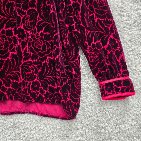 Sundance Blouse Womens Large Burgundy Floral Velvet Silk Blend Button Up Boho - Picture 2 of 11